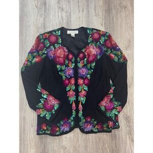 VINTAGE‎ Niteline by Della Roufogali Beaded Sequin Floral Silk Jacket Size Small